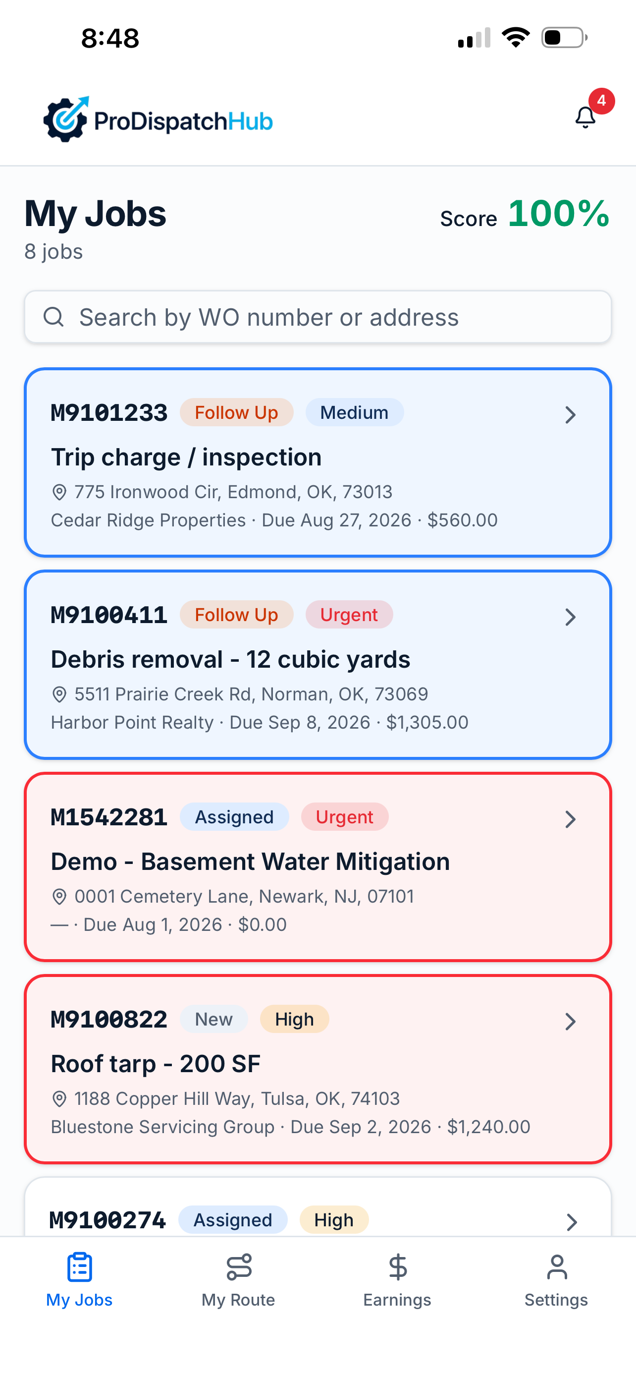 Phone app My Jobs list for field subcontractors